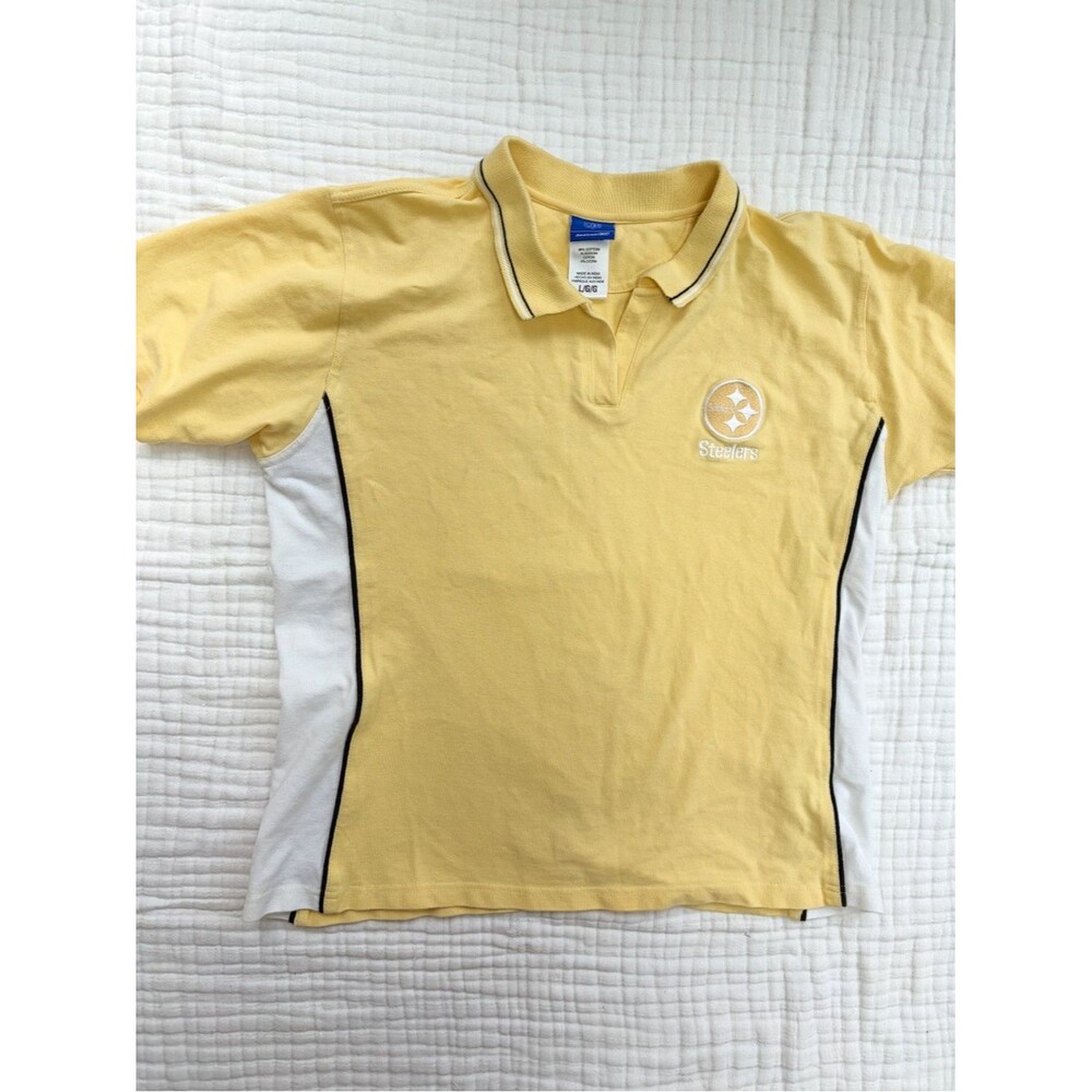 Reebok Pittsburgh Steelers Polo Shirt Women’s Large Yellow NFL Y2K Embroidered